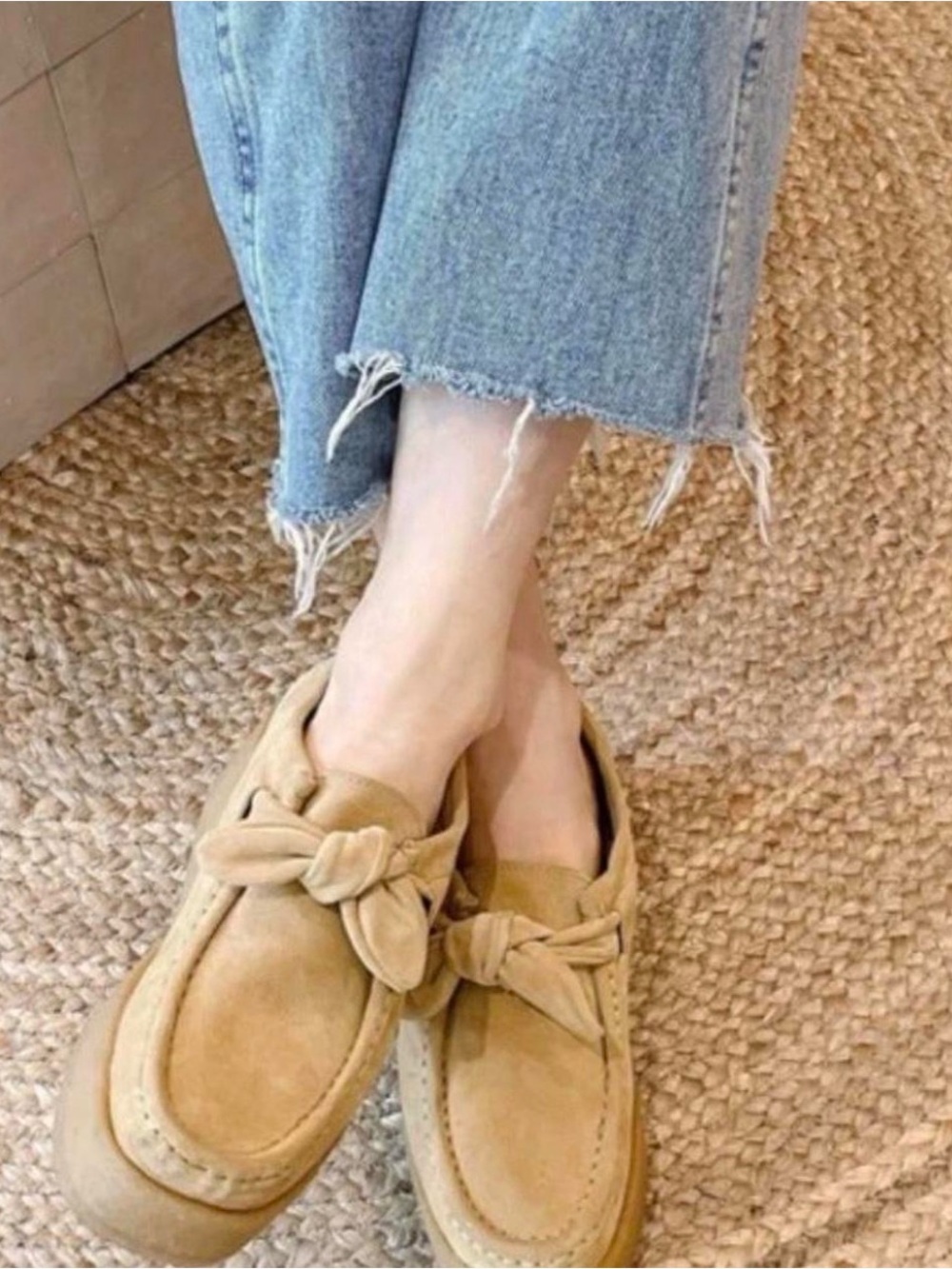 Women's Loeffler Randal Suede Bow Platform Loafers in Tan